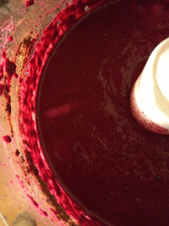 The red-redness of the beetroot make this cake mix look more like a science experiment... but a delicious one.